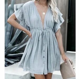 Flawless Sage Green/Gray V-Neck Dress